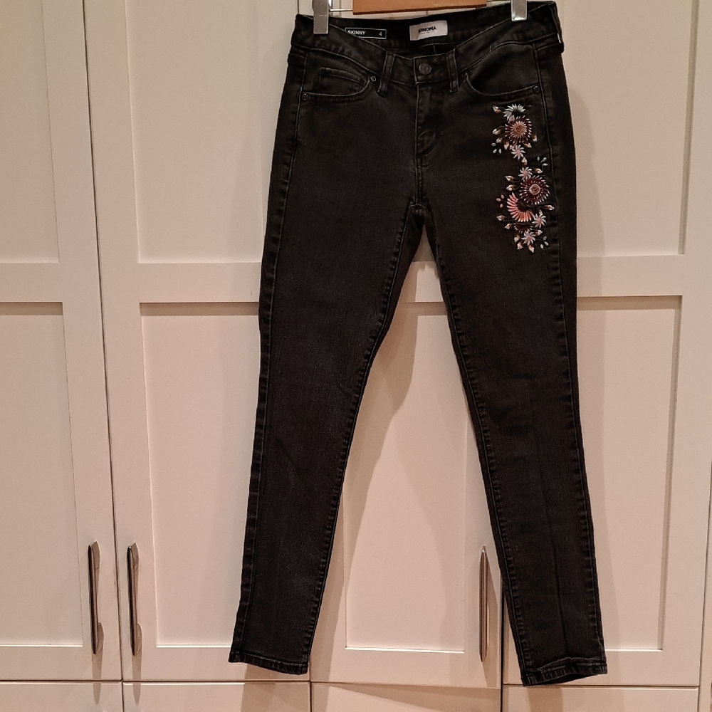 Sonoma Black Jeans with Super Cute  Floral Embroidery.. Stretch Fabric.